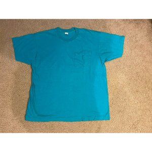90s VTG B.V.D. Teal  T Shirt SELVEDGE Pocket XXL Plain USA Made BVD